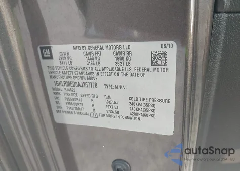 2010 GMC Acadia Slt-1 z USA, uszkodzony, nr VIN 1GKLRMED8AJ267778